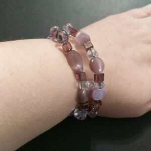𝅺Purple Glass Beaded Memory Wire Statement Bracelet
